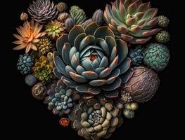 Green heart made by various succulents Environmental protection concept created with technology photo