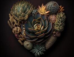 Green heart made by various succulents Environmental protection concept created with technology photo