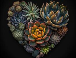 Green heart made by various succulents Environmental protection concept created with technology photo