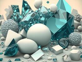 This dreamy abstract composition of overlapping organic shapes in cyan and white colors Created with technology photo