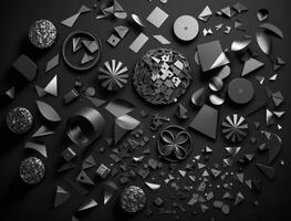 Abstract black geometric background Various shapes Flat lay created with technology photo