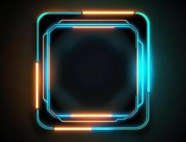 Neon rounded square frame with shining effect dark background created with technology photo