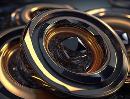 Concentric obsidian rings shapes Abstract geometric background created with technology photo