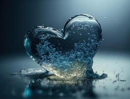 Heart made by blue transparent water background created with technology photo