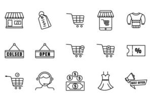 Shopping set icon illustration. Line icon style. Store, tag, order, Shopping cart, best offer, money,  and others. Simple vector design editable