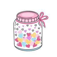 jar with hearts. Love concept. Illustration for printing, backgrounds, covers and packaging. Image can be used for greeting cards, posters, stickers and textile. Isolated on white background. vector