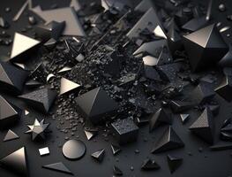 Abstract black geometric background Various triangles shapes Flat lay created with technology photo