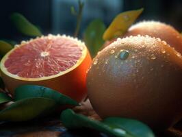 Beautiful organic background of freshly picked grapefruits created with technology photo