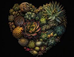 Green heart made by various succulents Environmental protection concept created with technology photo
