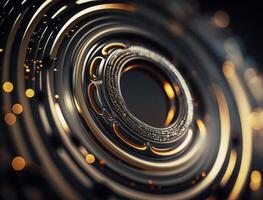 Concentric golden rings shapes Abstract geometric background created with technology photo