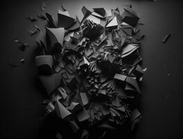 Abstract dark black various paper shapes background created with technology photo