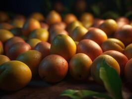 Beautiful organic background of freshly picked mango created with technology photo