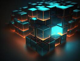 3D Futuristic cubes background Abstract geometric mosaic Square tiles pattern created with technology photo