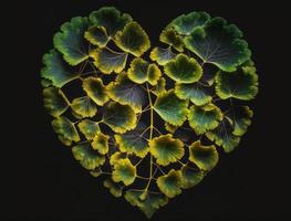 Green heart made by Ginkgo biloba leaves Environmental protection concept created with technology photo