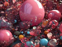 Vibrant pink abstract composition of colorful circular shapes arranged in a grid pattern was created with technology photo