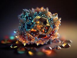 An endless fractals made of translucent multicolored crystals natural gemstone technology photo