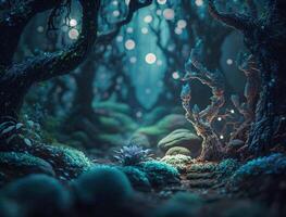 Fantasy forest landscape created with technology photo