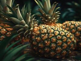 Beautiful organic background of freshly picked pineapple created with technology photo