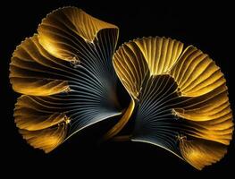 Ginkgo biloba golden leaves Dark background created with technology photo