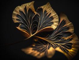 gingko biloba dorado hojas oscuro antecedentes creado con generativo ai tecnología foto