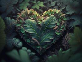 Green heart made by foliage that represents environmental protection created with technology photo