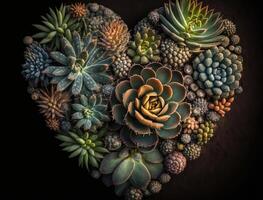 Green heart made by various succulents Environmental protection concept created with technology photo