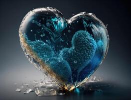 corazón hecho por azul transparente agua antecedentes creado con generativo ai tecnología foto