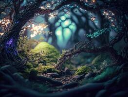 Fantasy forest landscape created with technology photo