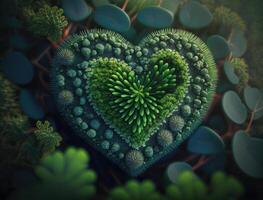 Green heart that represents environmental protection created with technology photo