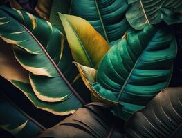 Abstract green Tropical Banana and Monstera Leaves background created with technology photo