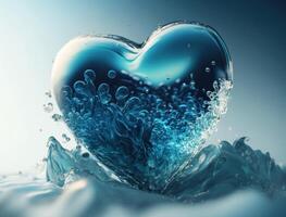 Heart made by blue transparent water background created with technology photo