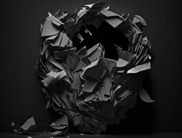 Abstract dark black various paper shapes background created with technology photo