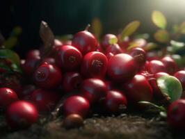 Beautiful organic background of freshly picked cranberry created with technology photo