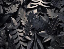 Abstract dark black metallic leaves background created with technology photo