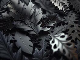 Abstract dark black metallic leaves background created with technology photo