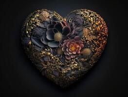 Heart of roses on a dark background created with technology photo