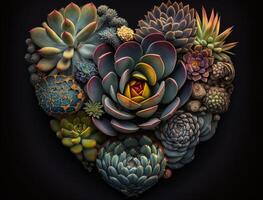 Green heart made by various succulents Environmental protection concept created with technology photo