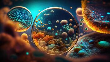 Bacteria and virus cells World under the microscope created with technology photo