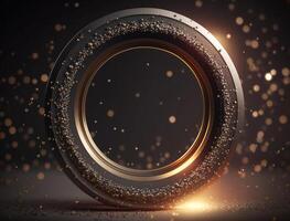 Concentric golden rings shapes Abstract geometric background created with technology photo