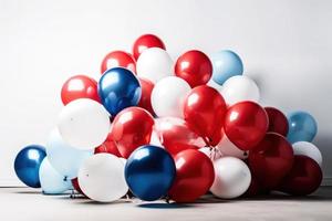Blue red and white balloon on white background with copy space. photo