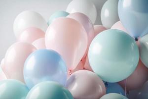 Pastel tone colors of balloon on white  background with copy space. photo