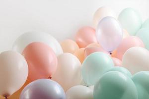 Pastel tone colors of balloon on white  background with copy space. photo