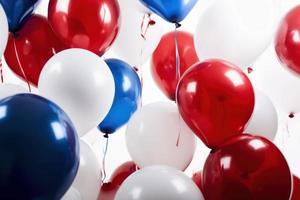 Blue red and white balloon on white background with copy space. photo