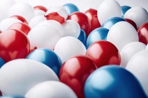 Blue red and white balloon on white background with copy space. photo