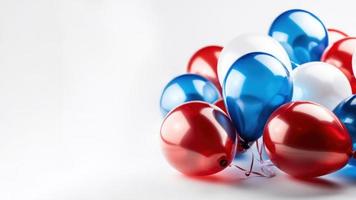 Blue red and white balloon on white background with copy space. photo