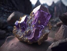 hermosa púrpura amatista natural piedra preciosa generativo ai tecnología foto