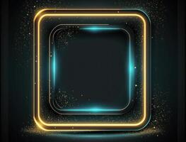 Neon rounded square frame with shining effect dark background created with technology photo