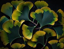 Ginkgo biloba green leaves background created with technology photo