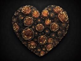 Heart of roses on a dark background created with technology photo