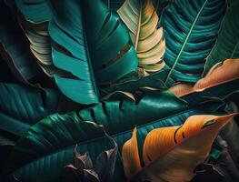 Abstract green Tropical Banana and Monstera Leaves background created with technology photo